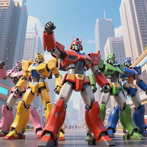 Dynamic Futuristic Robot Warriors in City