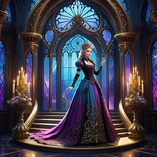 Gothic Fantasy Queen in Ornate Mirror Chamber