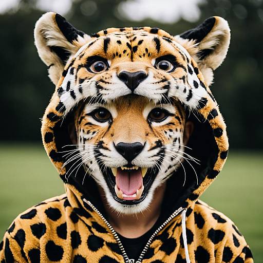 Boy in Realistic Cheetah Costume Hoodie