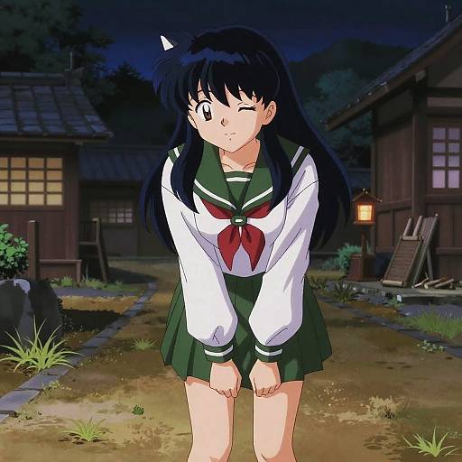 Anime Girl in School Uniform at Night