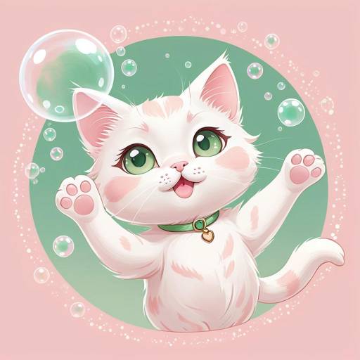 Charming Kawaii Cat on Pink Background