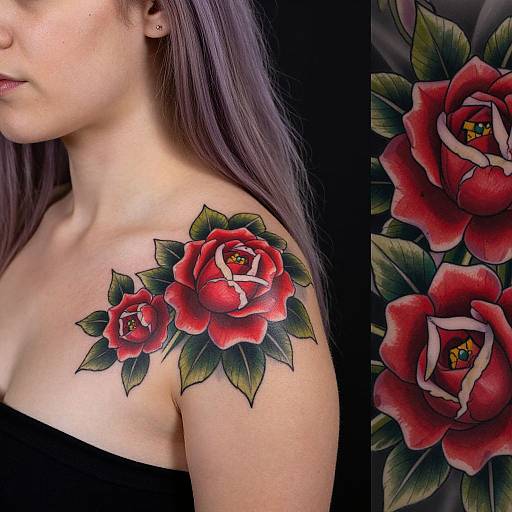 Woman with Vibrant Rose Tattoos