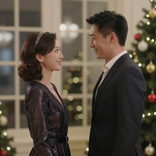 Couple Smiling at Christmas Party