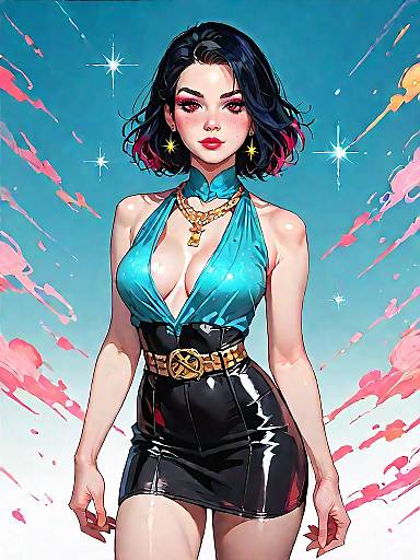 Stylish Woman in Sparkling Halter Crop Top and Mini Skirt