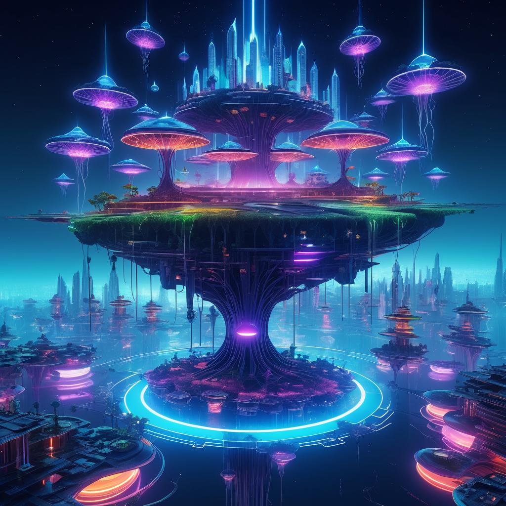 Neon Fantasy: Floating Island Cityscape