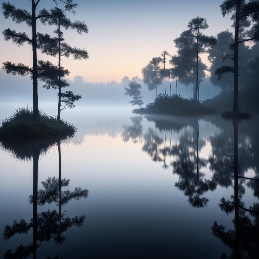 Tranquil Foggy Lake at Dawn