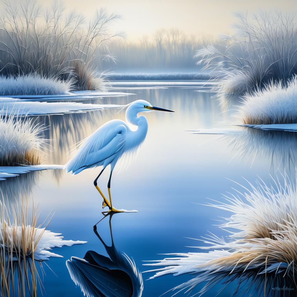 Stunning Snowy Egret in Frosty Wetlands