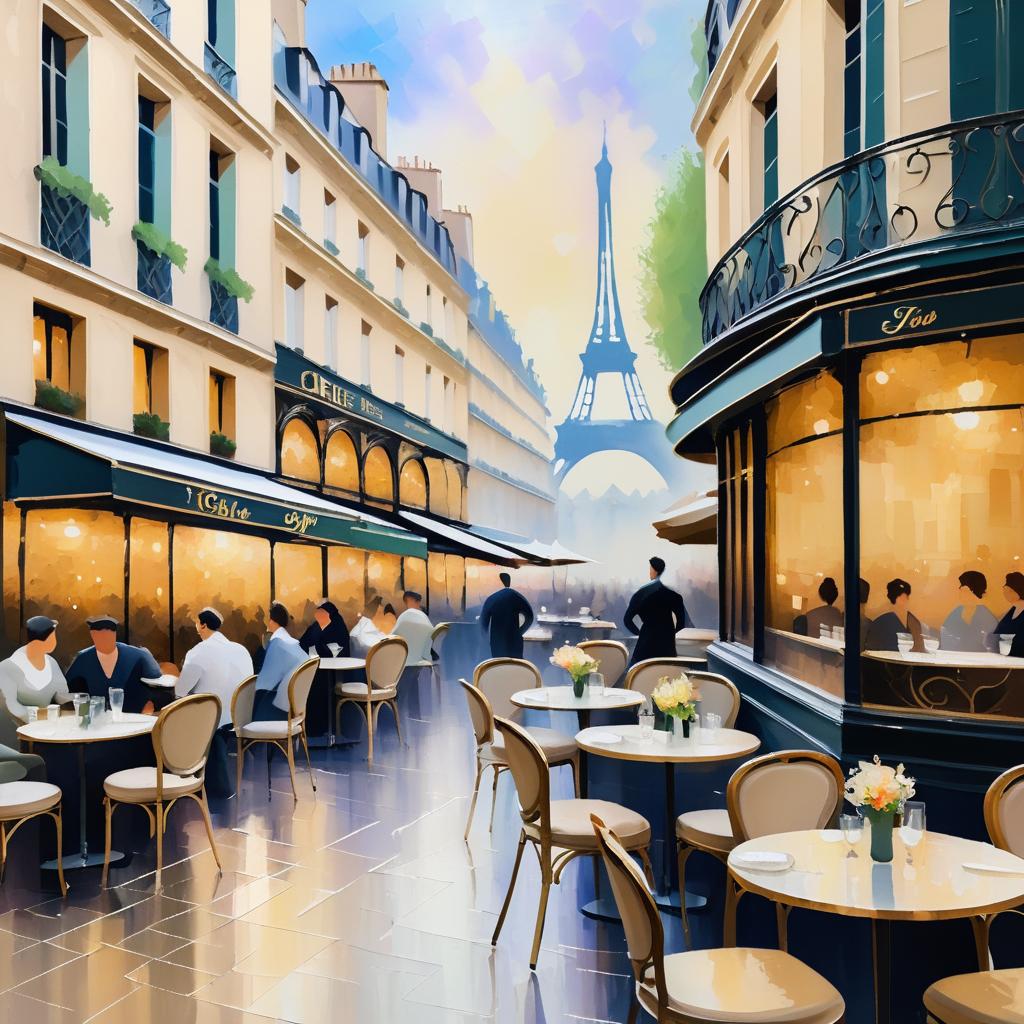 Charming Parisian Café in Impressionist Style