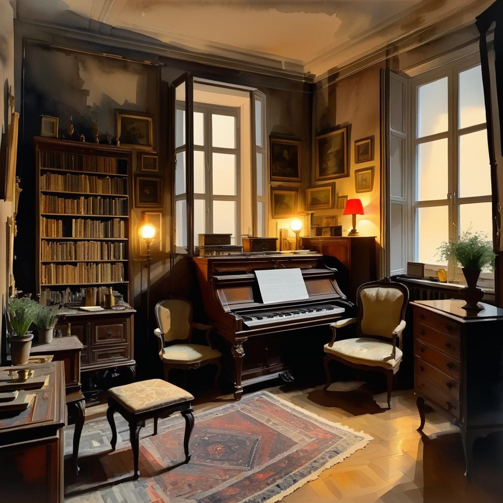 Romantic Composer's Dimly Lit Apartment