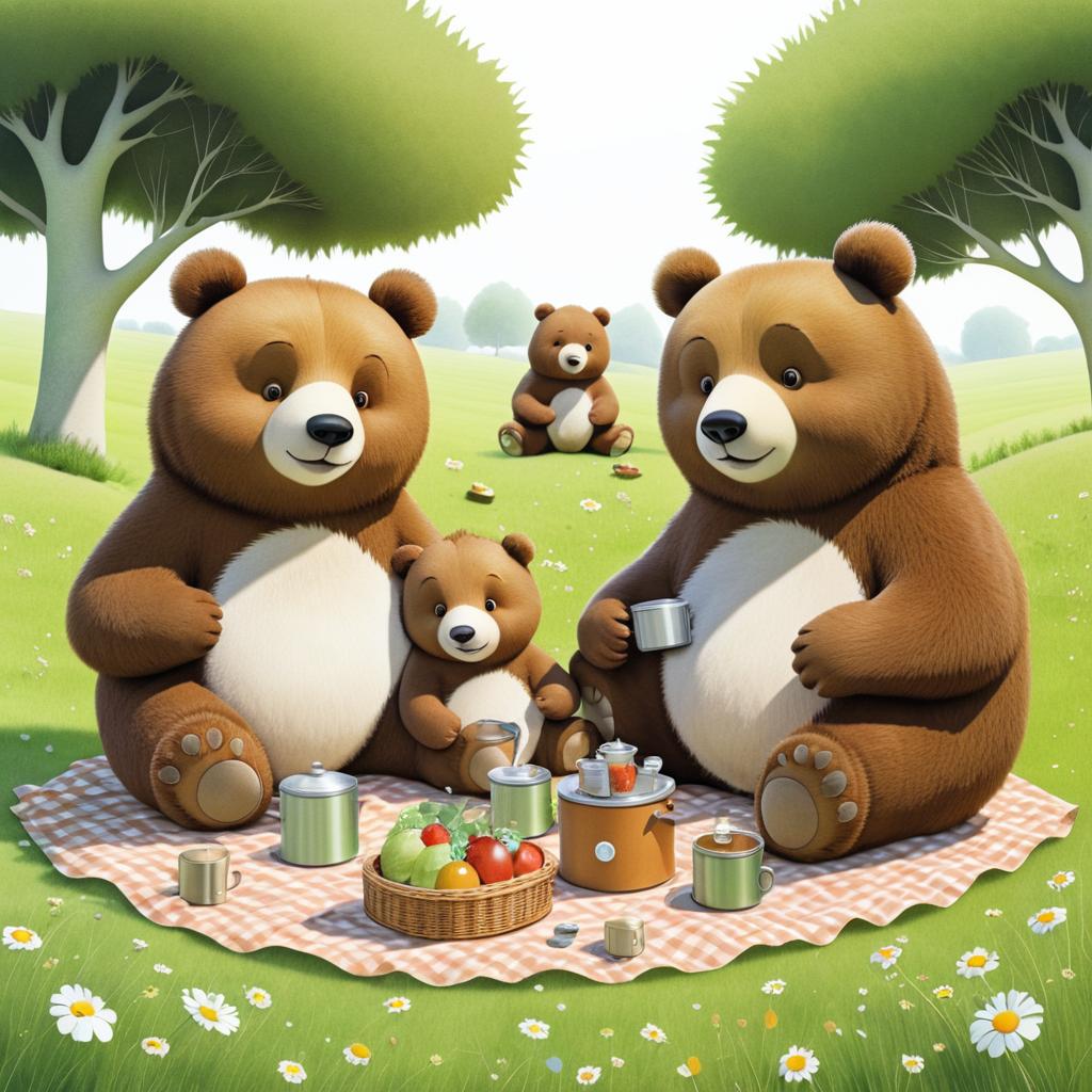 Friendly Bears Enjoying a Picnic Scene