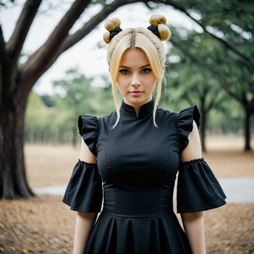 Woman in Black Zenitsu Cosplay Dress Outdoors