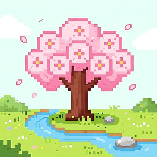 Pixel Art Pink Blossom Tree