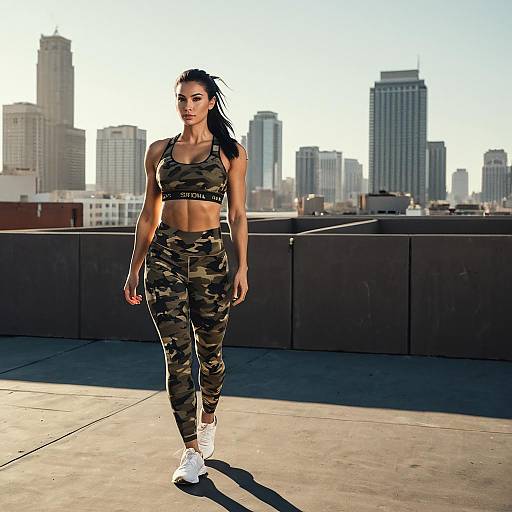 Dynamic Camo Fitness Fashion in Urban Setting