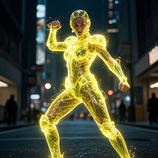 Glowing Warrior in Futuristic Night