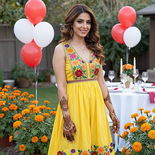 Smiling Woman in Festive Garden