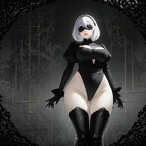 Illustration of 2b (nier:automata), nier (series) in the style of Kkopoli
