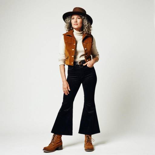 Stoic Middle-Aged Woman in Retro 70's Outfit
