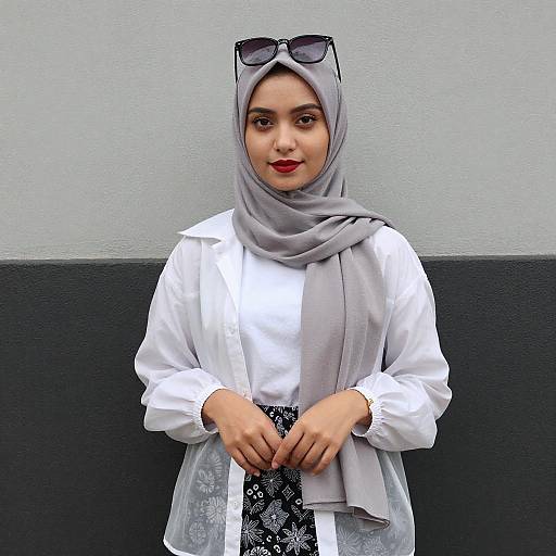 Stylish Young Woman in Gray Hijab