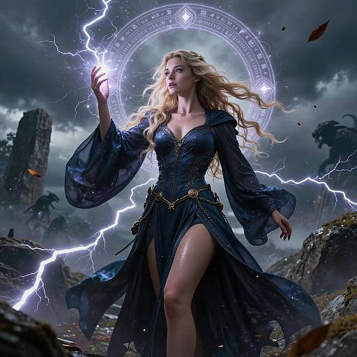 Enchanting Wizardess on Stormy Mountain