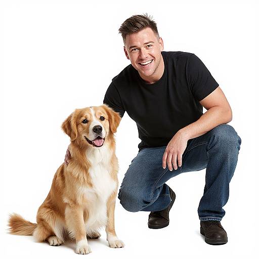 Happy Man with Dog Photorealistic