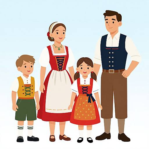 German Children and Adults in National Costumes