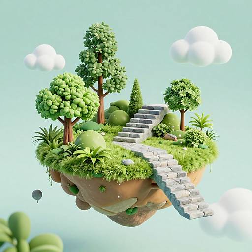 Surreal 3D Dreamlike Island Staircase