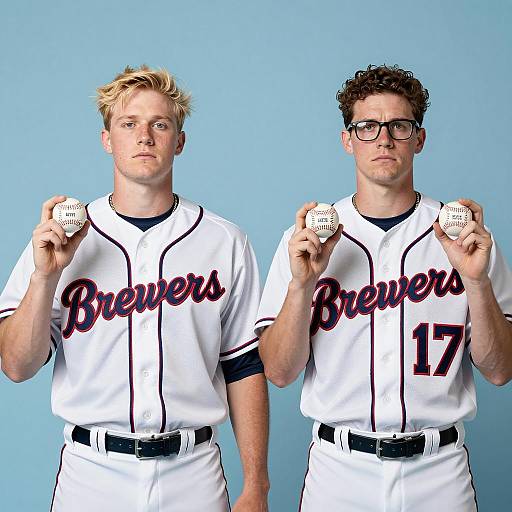 Two Men in Brewers Baseball Jerseys
