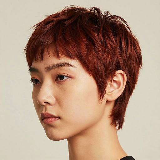 Photograph of an Asian young man with short, dark auburn hair, light skin, and neutral expression, against a plain white background.