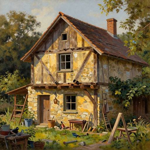 Rustic Farmhouse Repair at Golden Hour