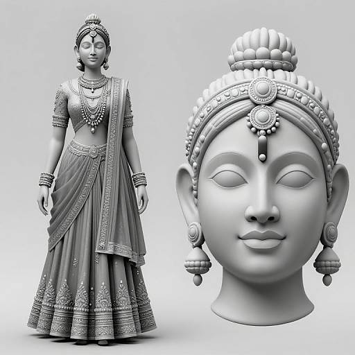 3D Greyscale Indian Face with Ornaments