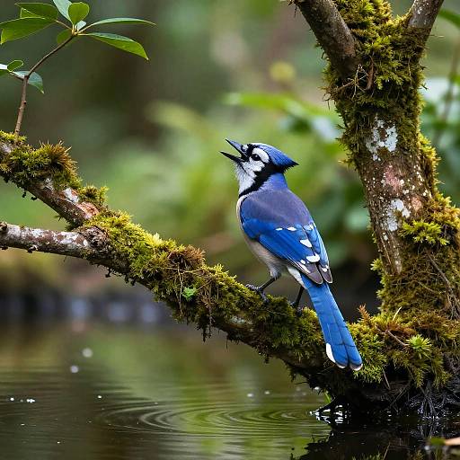 Cobalt Bluejay in Lush Forest