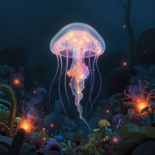 Bioluminescent Jellyfish in Abyssal Trench