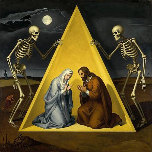 Surreal Nativity with Skeletal Figures