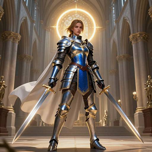 Determined Female Warrior in Cathedral