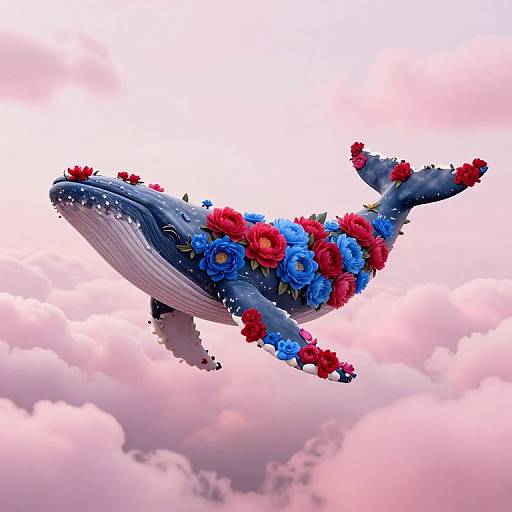 Surreal Whale in Peony Clouds