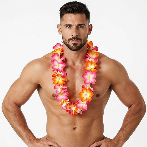 Muscular Man with Colorful Lei