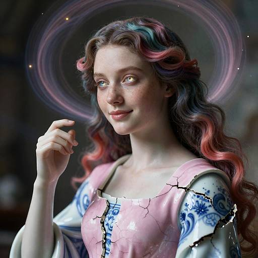 Hyperreal Renaissance Porcelain Kintsugi Portrait