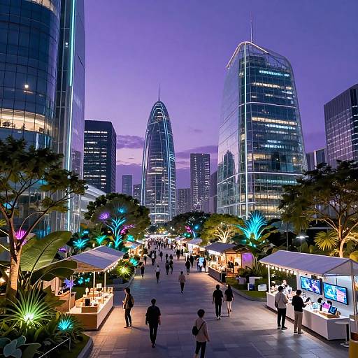 Futuristic Cityscape with Bioluminescent Nature