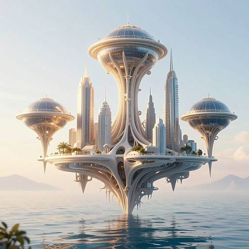 Futuristic Floating Dome Cityscape