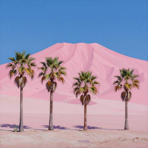 Palm Trees in Front of Pink Mountain