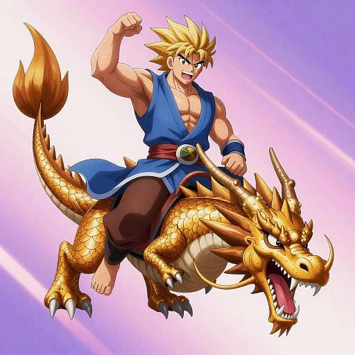 Anime Warrior Riding Golden Dragon