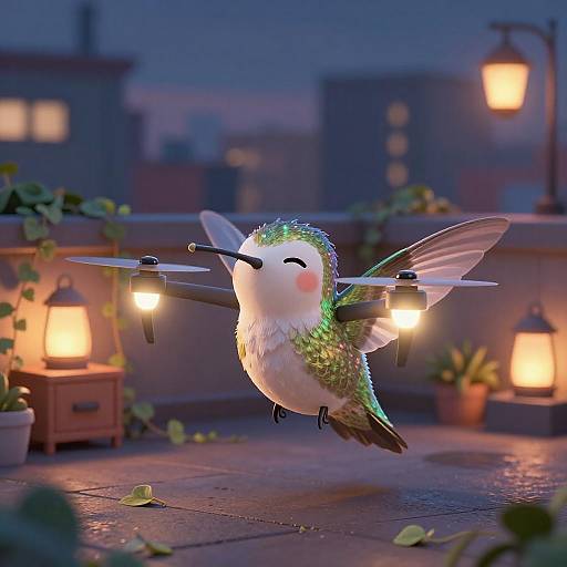 Whimsical Hummingbird Drone at Twilight