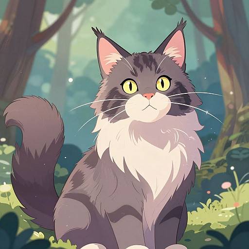 Whimsical Anime Maine Coon Forest