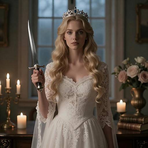 Regal Woman with Dagger in Dim Light