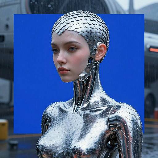 Cybernetic Assassin in Rainy Airship Dock