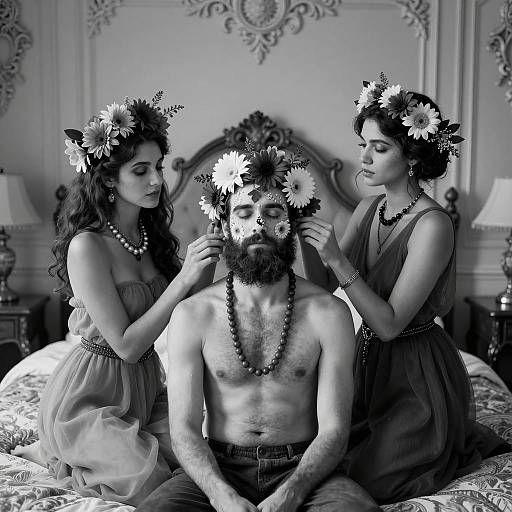 Floral Adornment: Intimate Black-and-White Scene