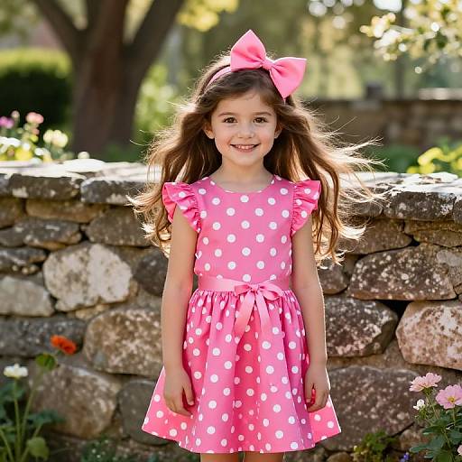 Cheerful Girl in Vibrant Pink Dress