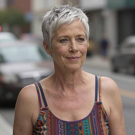 Portrait of Older Woman with Short Silver-Gray Hair
