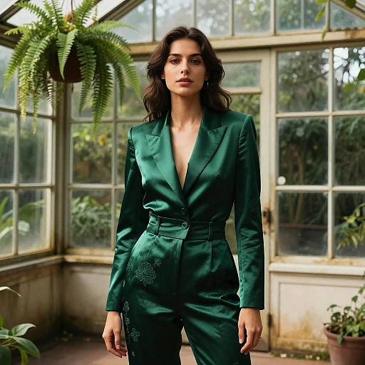 Emerald Silk Blazer in Greenhouse Portrait