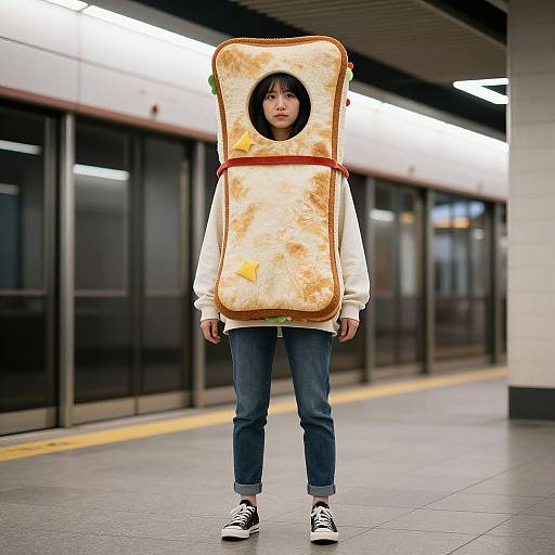 Woman in Subway Sandwich Costume